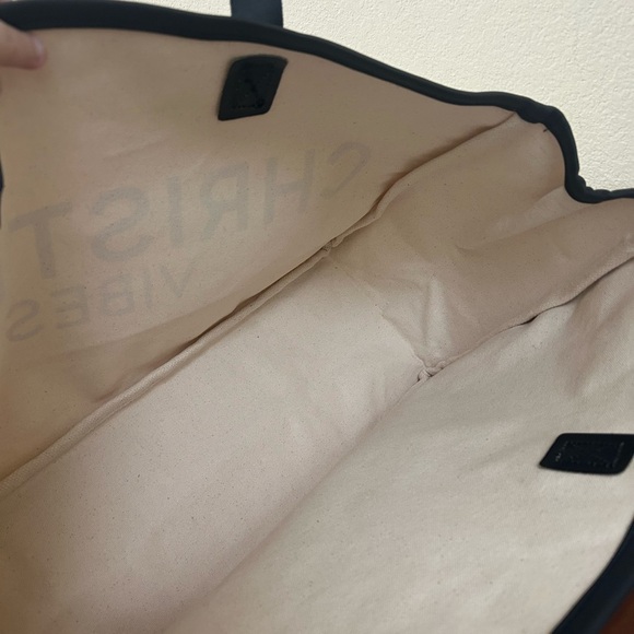 Santa Barbara Tote Bag Cotton Canvas Leather Handles Black/White Christmas Vibes - Picture 13 of 15